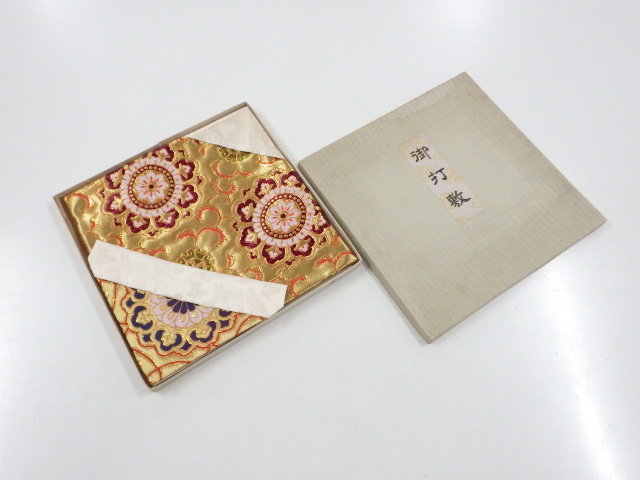 JAPANESE KIMONO / ANTIQUE UCHISHIKI (BUDDHIST ALTAR CLOTH)  / SET OF 2 / KINRAN (BROCADE) / WOVEN FLORAL CREST